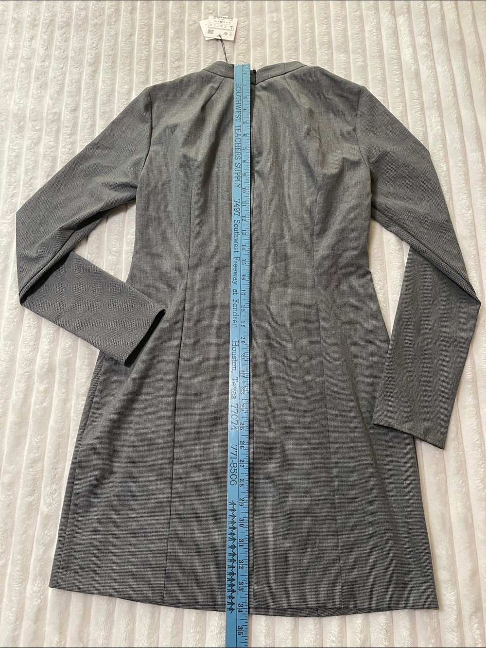 Zara Gray Long-Sleeve Shift Dress with Front Cutout NWT | Size Large - Picture 8 of 9